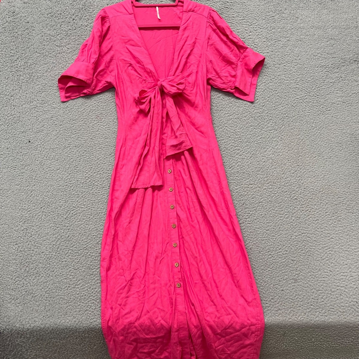 Free People Dress Womens M Pink Vintage Summer Midi Beach Linen Resort Wear  $98 | eBay