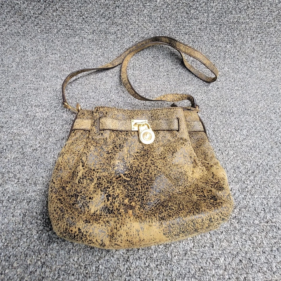 Michael Kors Hamilton  Distressed Mocha Brown Leather Crossbody  Purse  - Image 4 of 4