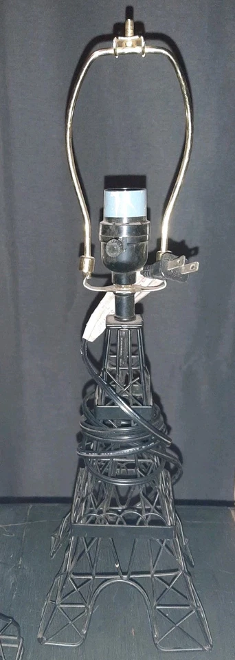 2 Black Metal Eiffel Towers 15" Lamp Light & 12.5" Sculpture Decor Paris France - Image 3 of 4