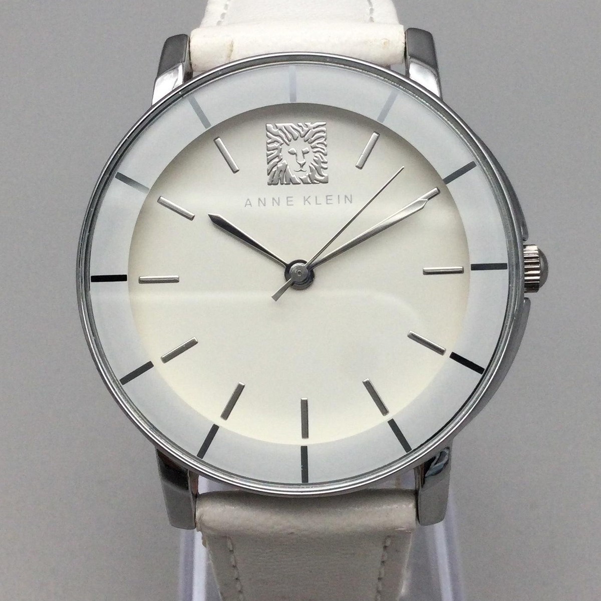 Anne Klein Womens Watch 36mm Cream Dial Leather Band Silver 
