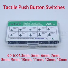   200PCS 6x6 Tactile Push Buttons 10 Sizes 4.3-13mm 20pcs Each   