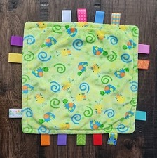 Taggies Lovey Security Blanket Green Blue Swirls Bees Turtles Yellow Backside