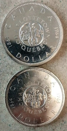 Two (2) 1964 Canada Silver Dollars. .800 Fine, .600 Troy Oz ASW Each.