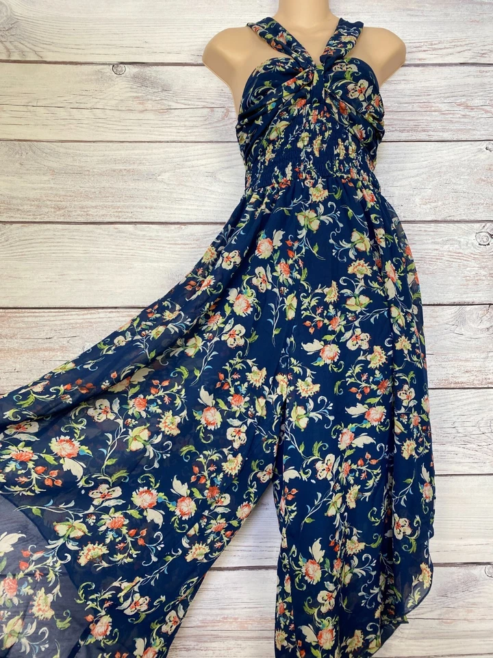 Fire Los Angeles Womens Jrs Blue Floral Sleeveless Cropped Romper Size Small N12 Foto 3 de 4