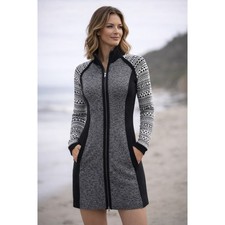 Little Nine Assassin Full Zip Tunic Sweater Dress Wool Blend Geometric Gray XS