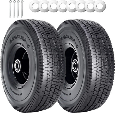 2Pack 10 X 4.10/3.50-4'' Solid PU Run-Flat Tire Wheel with 5/8''Axle Bore Hole 2.2