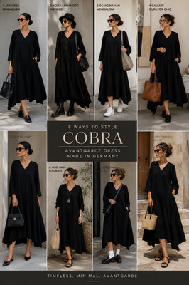 Cobra Dress Black Lagenlook Avant Garde Viscose Crepe Made in Germany Size 42/46