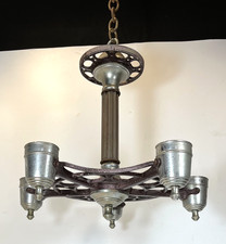 1920's  Art Deco Machine Age Chrome & Brass 5 Arm Chandelier AS IS Needs Wired