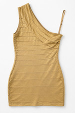 Express Women’s Gold Metallic One Shoulder Fitted Dress Medium