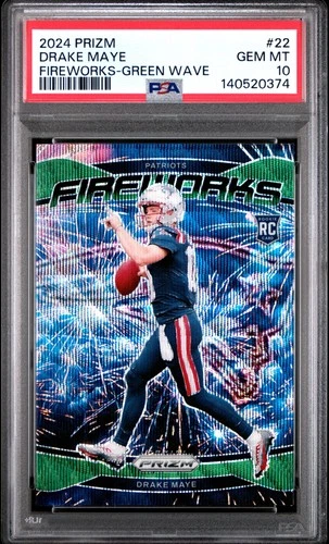 2024 PANINI PRIZM FIREWORKS GREEN WAVE #22 DRAKE MAYE ROOKIE RC PSA 10