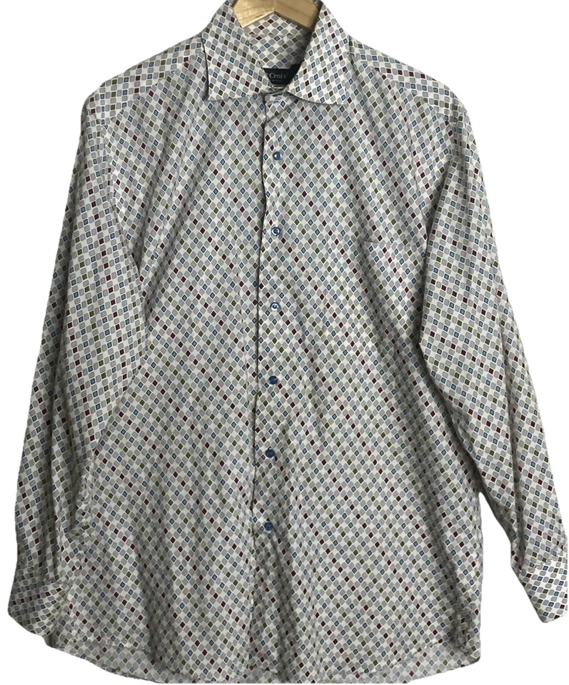 Camisa de vestir St Croix para hombre mediana colorida con diamantes Italia Foto 3 de 4