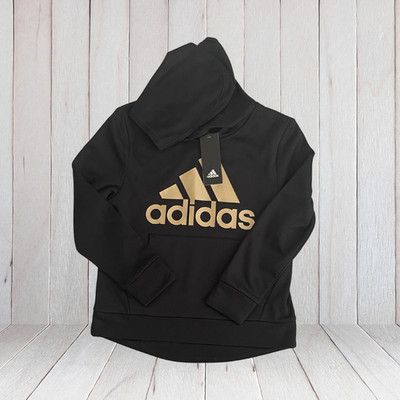 Girls Adidas Hoodie Long Sleeve Black &Gold Logo - Size Large K0007