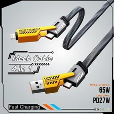 65W 2M Schnellladekabel 4 in 1 USB Kabel für...
