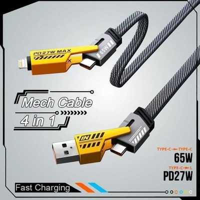 65W 2M Schnellladekabel 4 in 1 USB Kabel für iPhone Samsung Handy TypC Ladekabel