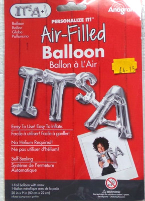 Anagramm Folienballon Luftfüllung nur zum Aufhängen 20 x 9'' IT's A (Junge oder Mädchen hinzufügen)