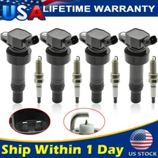 4 Pack Ignition Coil & Spark Plugs For Hyundai Accent Veloster Kia Rio Soul 1.6L