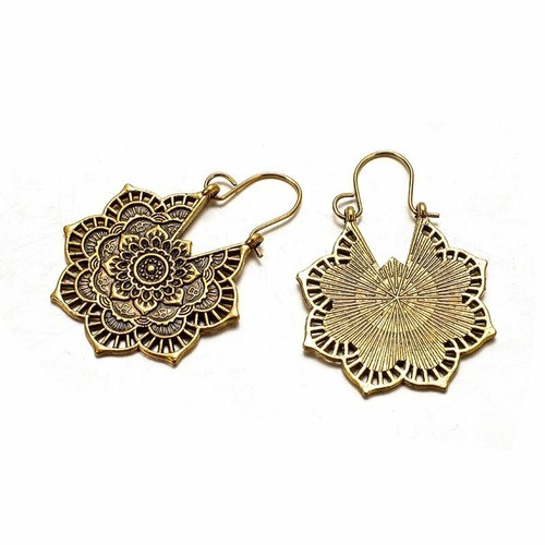 Mandala Flower Drop Earrings Tribal Hollow Dangle Earring Ear Stud Women Jewelry - Picture 4 of 14