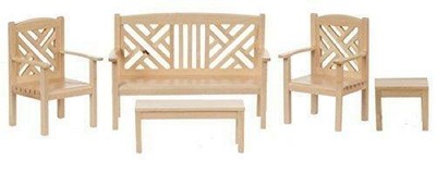 Dolls House Oak Wooden Bench Tables Chairs Miniature Garden Patio