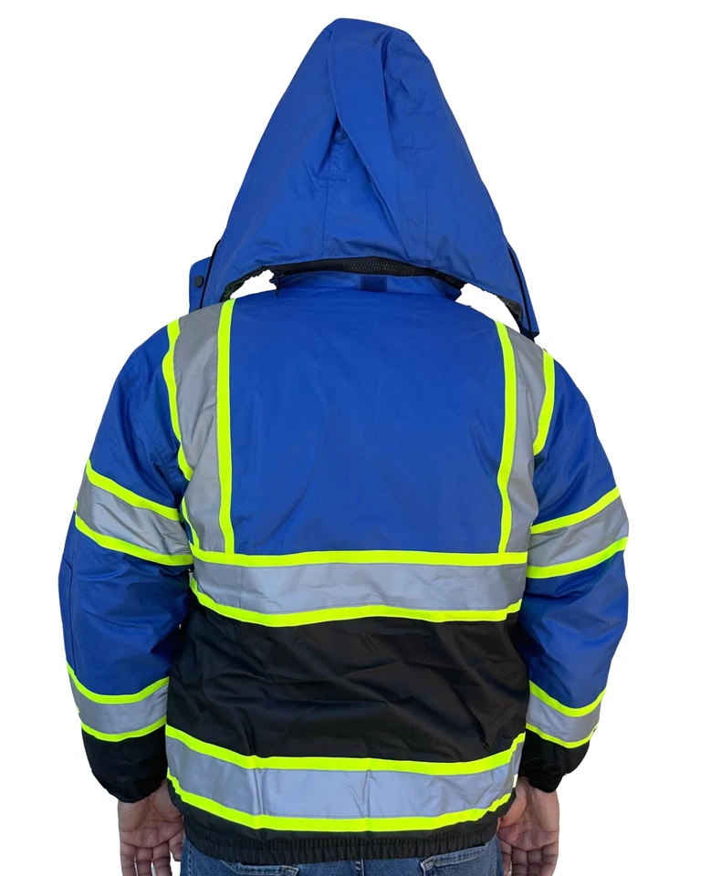 Class 3 Blue High Visibility Waterproof Bomber Jacket - Image 2 of 4