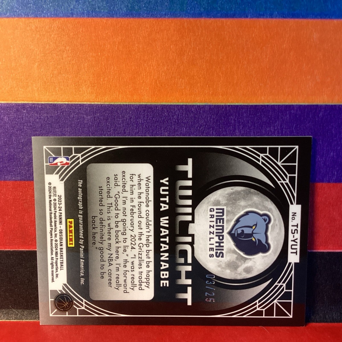 2023-24 Panini Obsidian - Twilight Signatures Yuta Watanabe #TS 2023-24 Panini Obsidian - Twilight Signatures Yuta Watanabe #TS