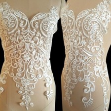 Ivory Embroidery Corded Lace Applique Patches Trim Wedding Bridal Dress Motif