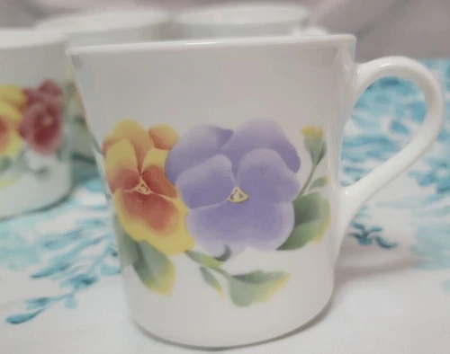 Vintage Corelle by Corning "Summer Blush" Pansy Set of 6 Mugs 8 oz