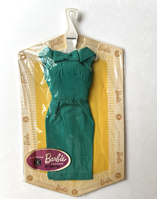 Vintage Barbie Doll Green Silk Sheath Dress Pak, Mattel 1960s, New in Pack NRFP,