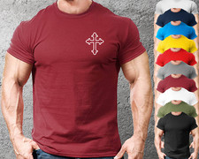 Cross Outline (LB) Gym T Shirt Mens Gym Fit Clothing Training Top Bodybuilding 