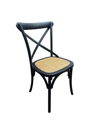 Black Cross Back Dining Chair Comfortable Hand Finished Wooden Rattan Seat Cafe - Picture 8 of 9
