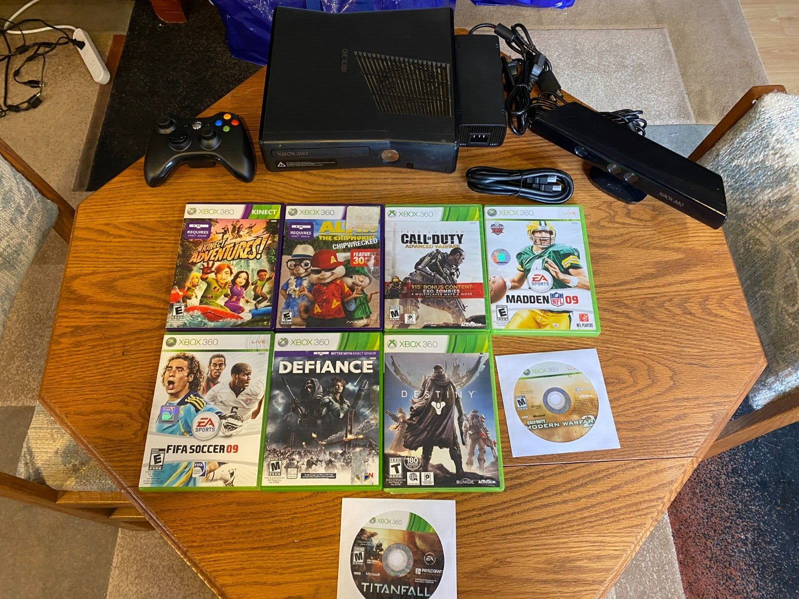 XBOX 360 Slim S 250GB Console System Bundle With Kinect Sensor & 9 Games Works!