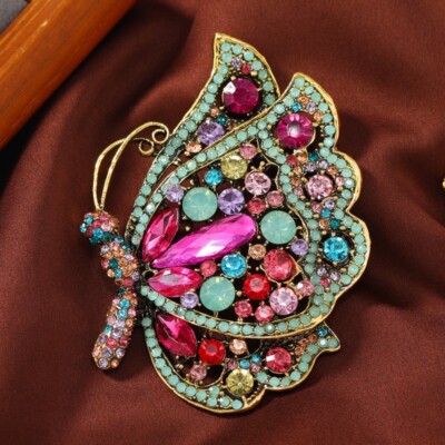 Women's Mixed Color Crystal Rhinestone Big Butterfly Brooch Pin