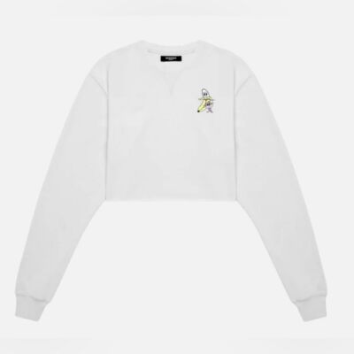 Bananas Monkey women's homies cropped crew sweater long sleeve white size L/XL
