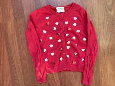 HM Strickjacke Mädchen Gr. 110/116, rot mit Pailettenherzen