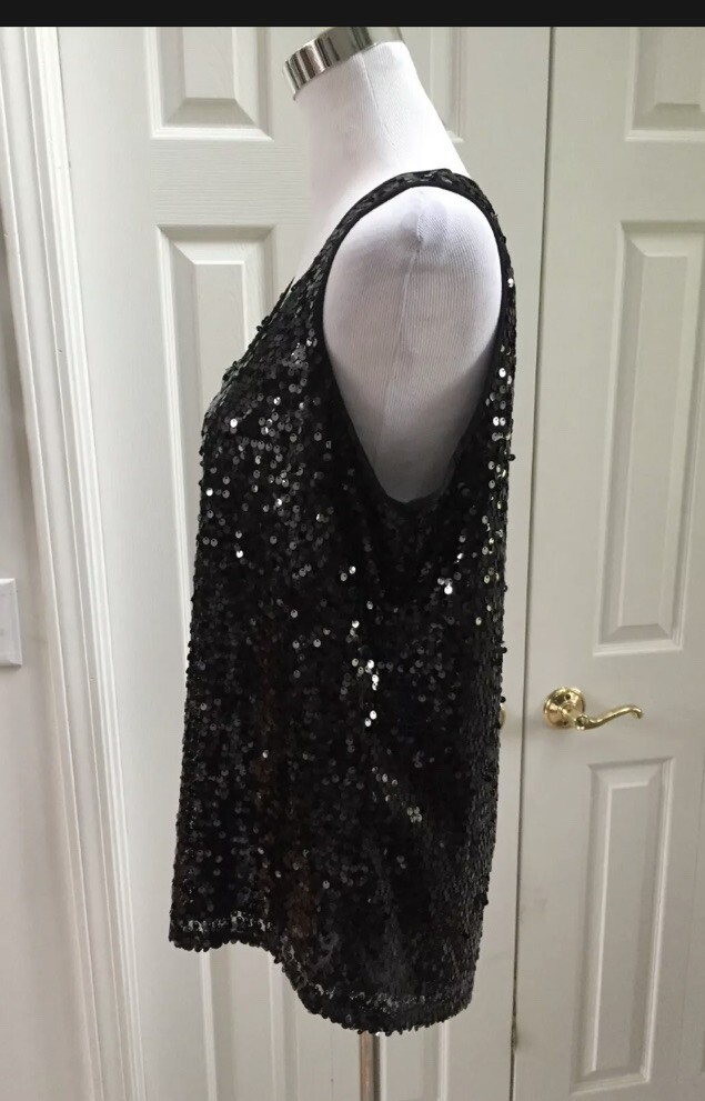 Express Black Sequined Tank Top Split Back Small … - image 2