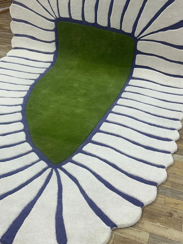 6X9, 8X10, 9X12, 10X14, Rug Green & White Latest Hand Tufted 100%Wool Rug Carpet - Image 2 of 4