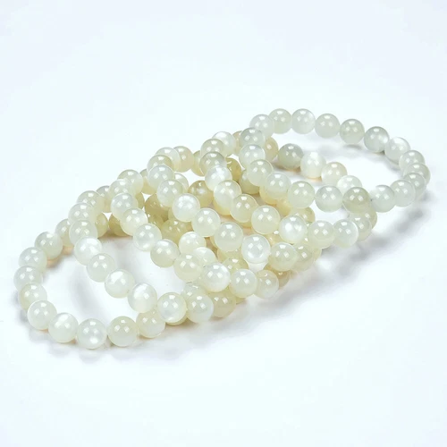 Brazalete redondo de piedras preciosas blancas naturales de 8 mm 10 mm 7,5 pulgadas (S20) - Imagen 2 de 3