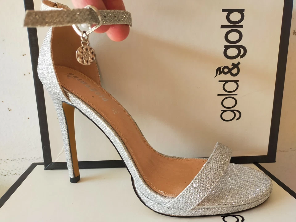 SANDALI DONNA TACCO alto 40 ARGENTO GIOIELLO cerimonia VV - Immagine 3 di 4