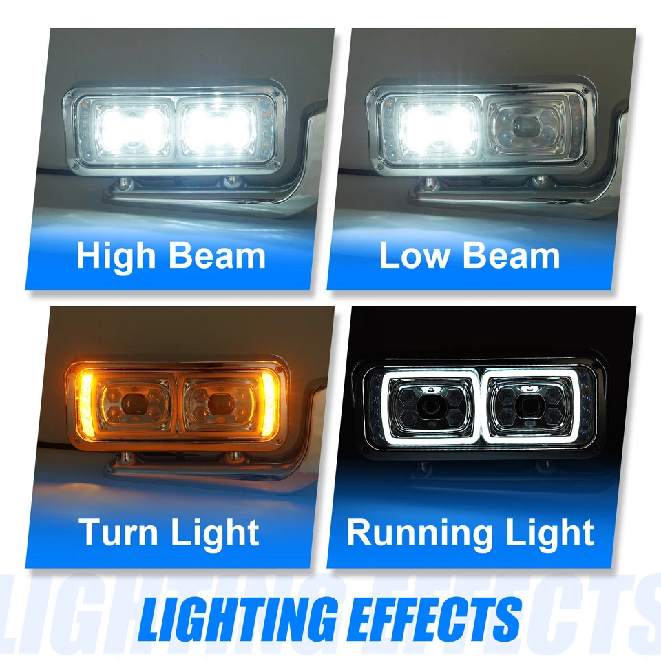 For Peterbilt 1981-2023 359 379 389 LED DRL Projector Headlights Headlamp Chrome - Image 3 of 4