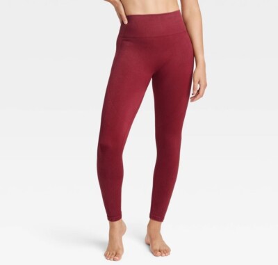 Joy Lab High-Rise Ribbed Seamless 7/8 Leggings Women Large Wine Red