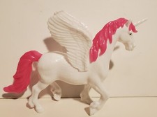 WHITE  PINK HOLLOW PLASTIC UNICORN WINGED PEGASUS FLYING HORSE FIGURE