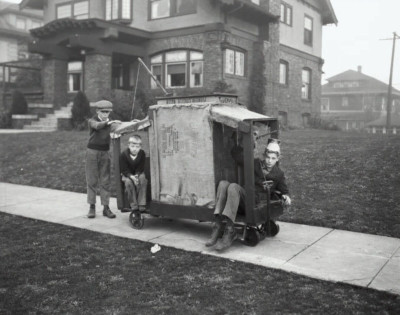 Black White Photo Boys Wooden Trolley Toy 1918  8x10  Reprint  A-22