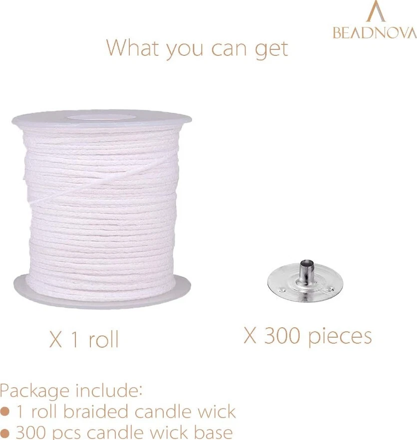 200FT Braided Wicks Candles Spool Cotton 300Pcs Wick Clips For DIY Candle Making - Image 3 of 4