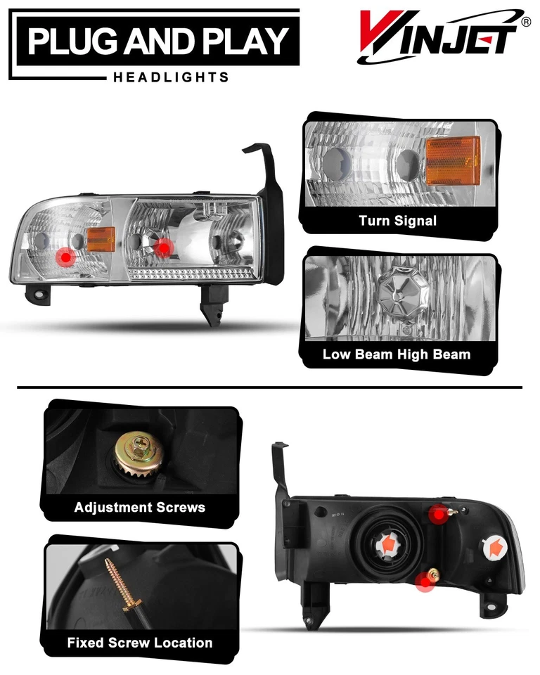 Faros cromados + luces antiniebla para Dodge Ram 1500 2500 3500 1994-2002 izquierda+derecha Foto 3 de 4