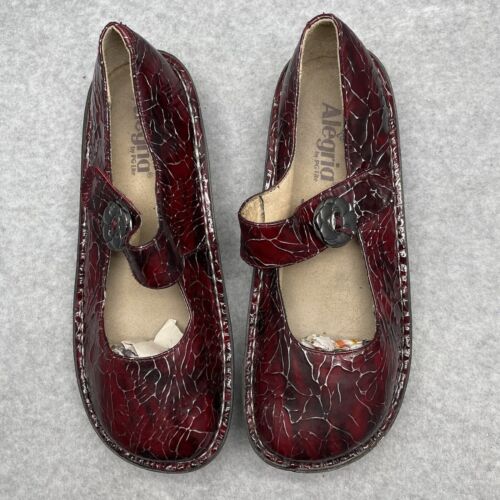 Alegria Paloma Women's 39 Burgundy Print Mary Jane Style Nurse Shoes - Afbeelding 1 van 9