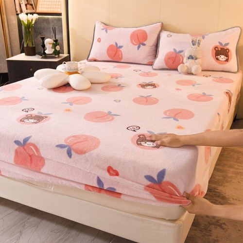 1pc Plush Fitted Sheet Elastic Thick Bed Sheets Non-slip Luxury Mattress Covers - Bild 14 von 41