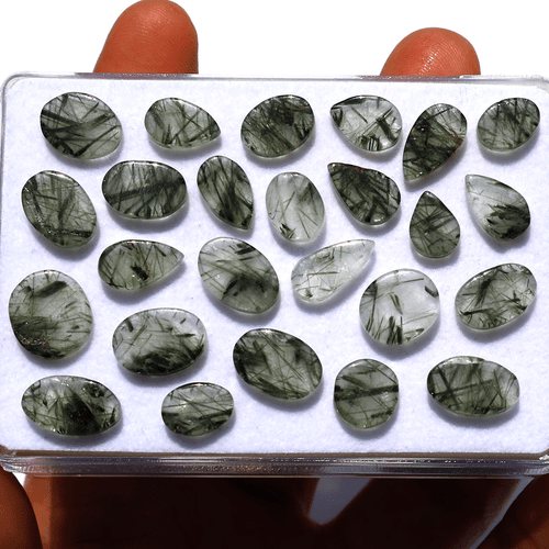 25 Pcs Natural Green Rutile Quartz Hi-Quality 9mm-13.7mm Cabochon Gemstones Lot - Picture 6 of 11