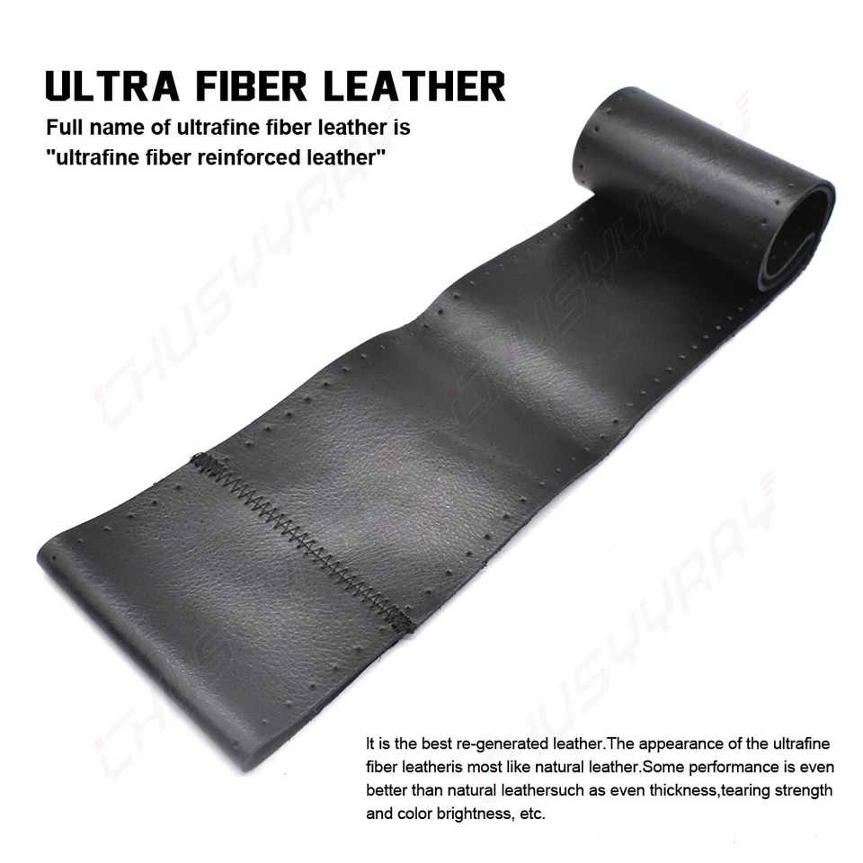 15" Black & Red DIY Steering wheel Cover Genuine Leather Fit Chevrolet Optra - Image 4 of 4