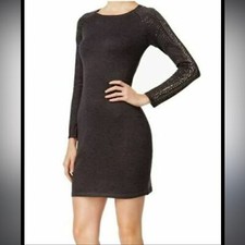 GUC CALVIN KLEIN CHARCOAL GRAY SWEATER DRESS W/ SMOKEY GRAY RHINESTONES SIZE PS
