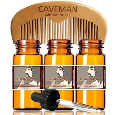 Hand Crafted Caveman® 3 Scent Virgin Beard Oil beard conditioner FREE Comb & Bag