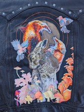 Leather Hand-painted Backpiece On Classic Levi's Leather Jacket: Hare And Foxes